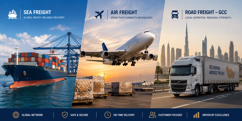 Sea freight, air freight, and road transport logistics services across GCC countries