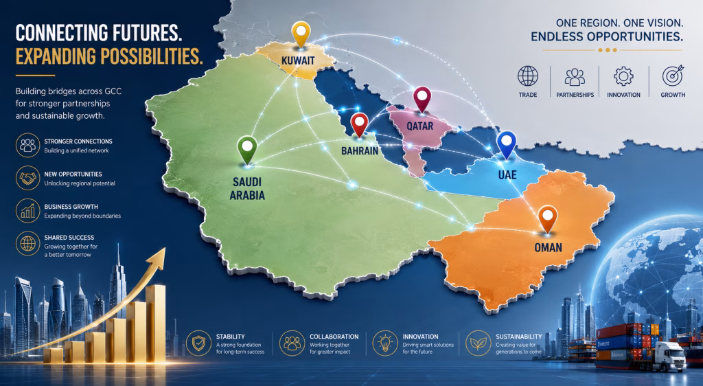 Map showing ALSANTRADE recruitment and HR coverage across all six GCC countries
